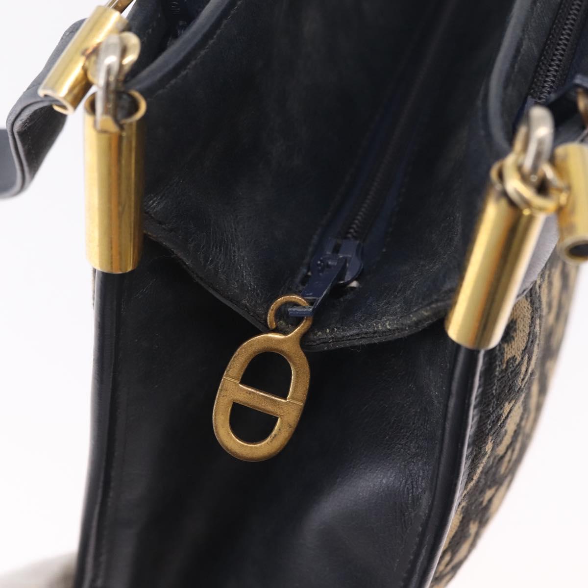 Christian Dior Trotter Canvas Shoulder Bag Navy Gold Auth fm5501