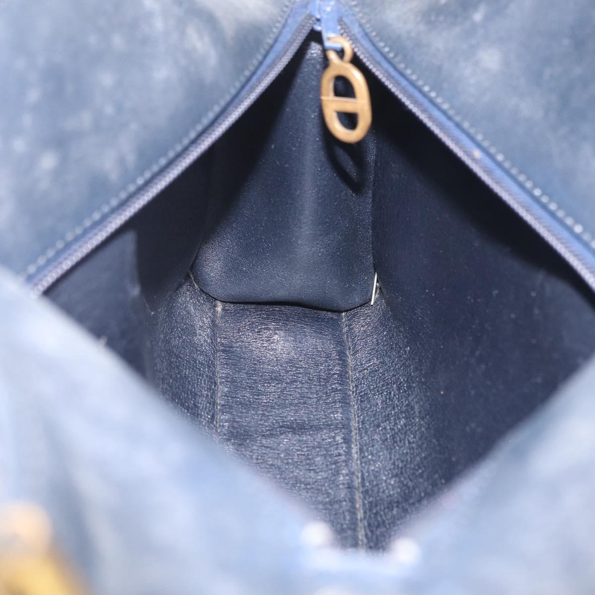 Christian Dior Trotter Canvas Shoulder Bag Navy Gold Auth fm5501
