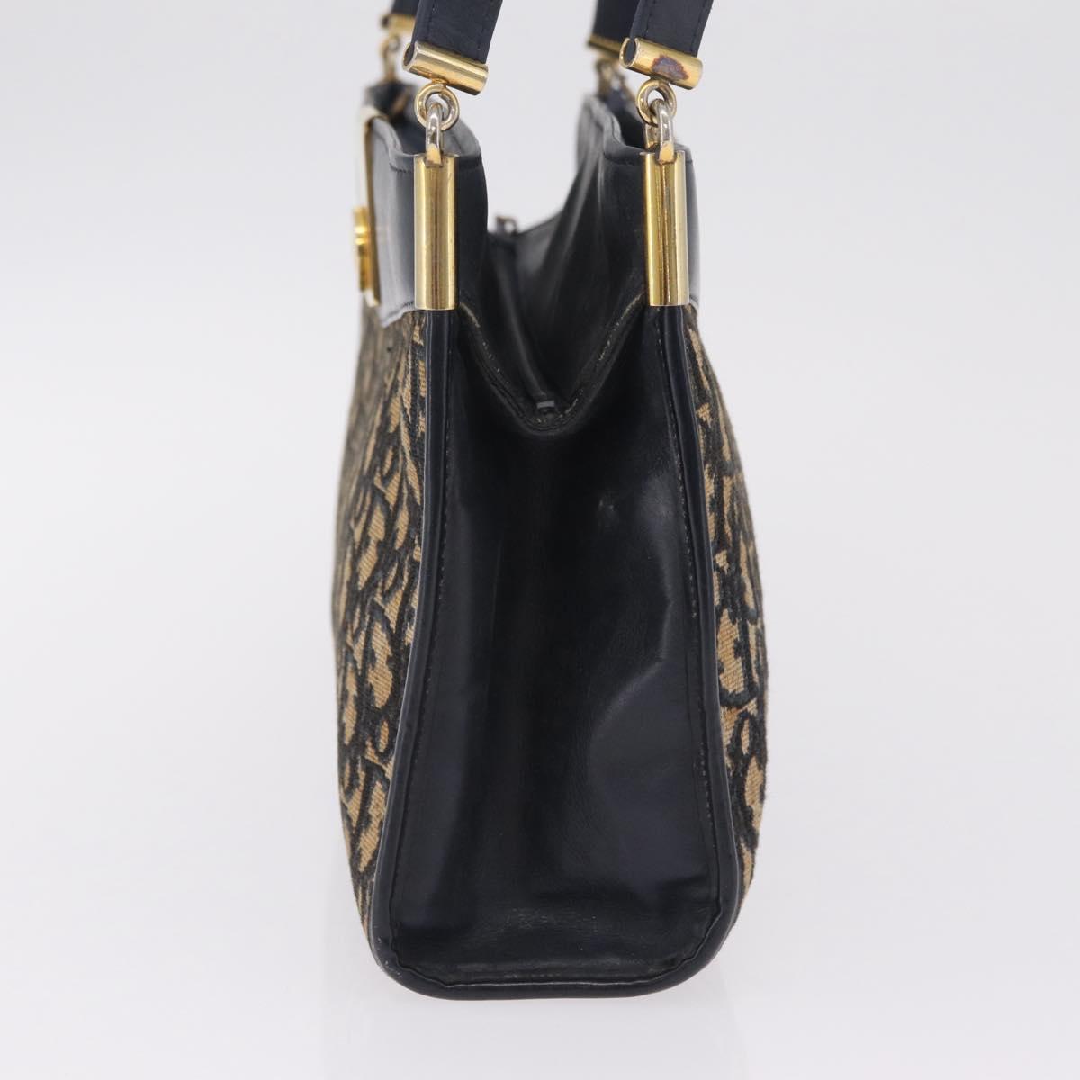 Christian Dior Trotter Canvas Shoulder Bag Navy Gold Auth fm5501
