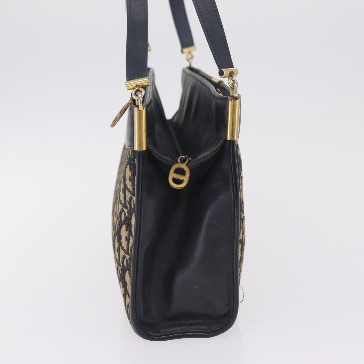 Christian Dior Trotter Canvas Shoulder Bag Navy Gold Auth fm5501