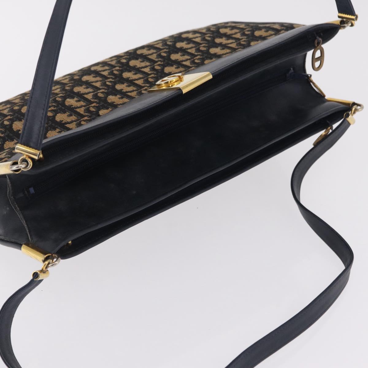 Christian Dior Trotter Canvas Shoulder Bag Navy Gold Auth fm5501