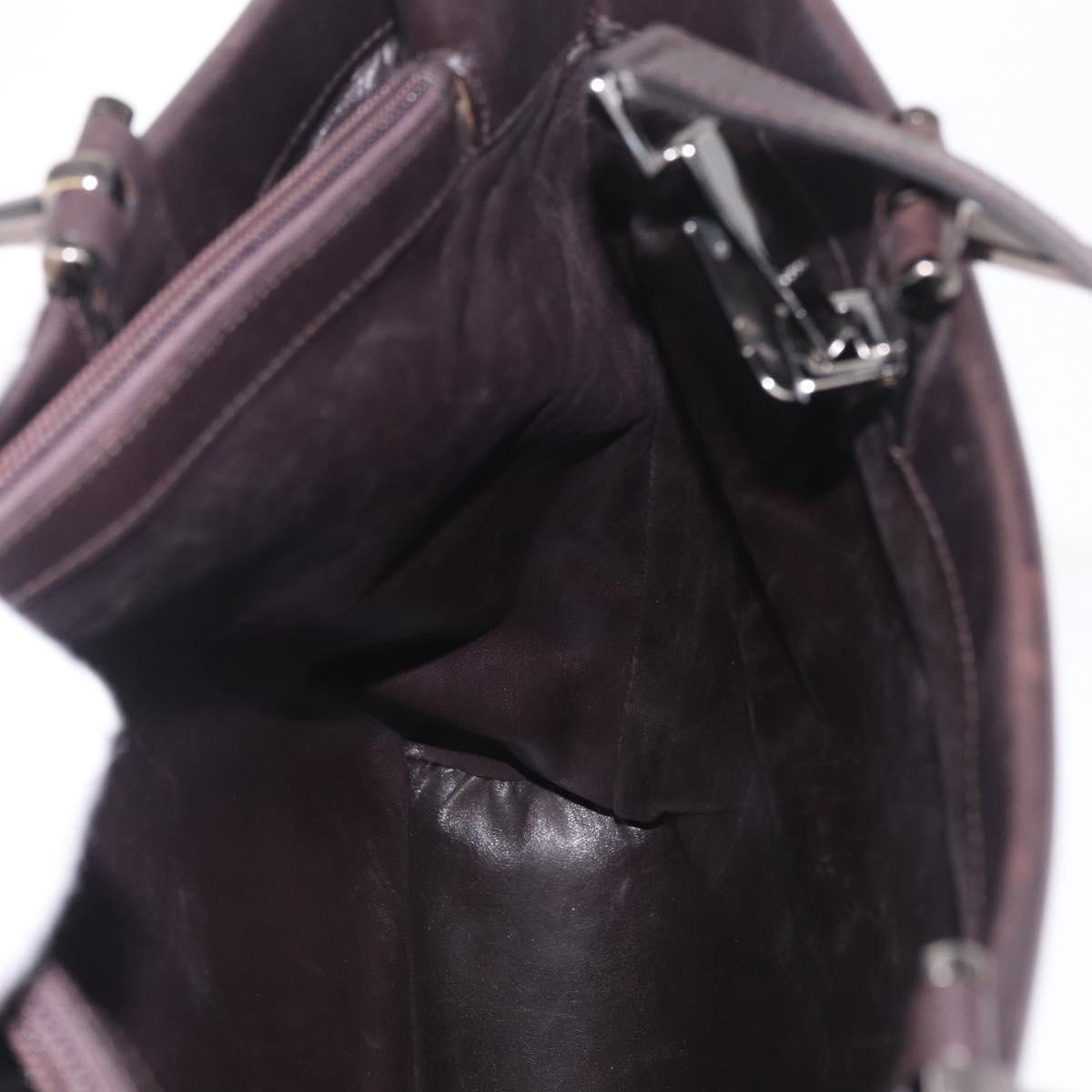 GUCCI Hand Bag Leather 2way Dark Brown Silver 002 1028 Auth fm5502