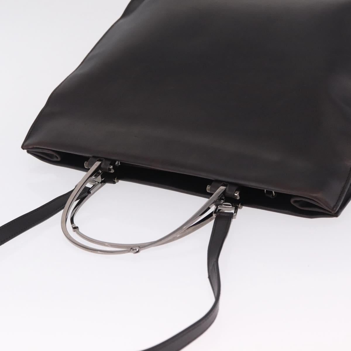 GUCCI Hand Bag Leather 2way Dark Brown Silver 002 1028 Auth fm5502