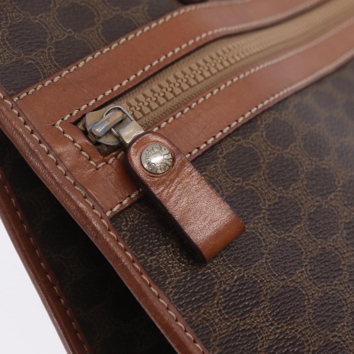 CELINE Macadam Canvas Tote Bag PVC Leather Brown Gold Auth fm5504