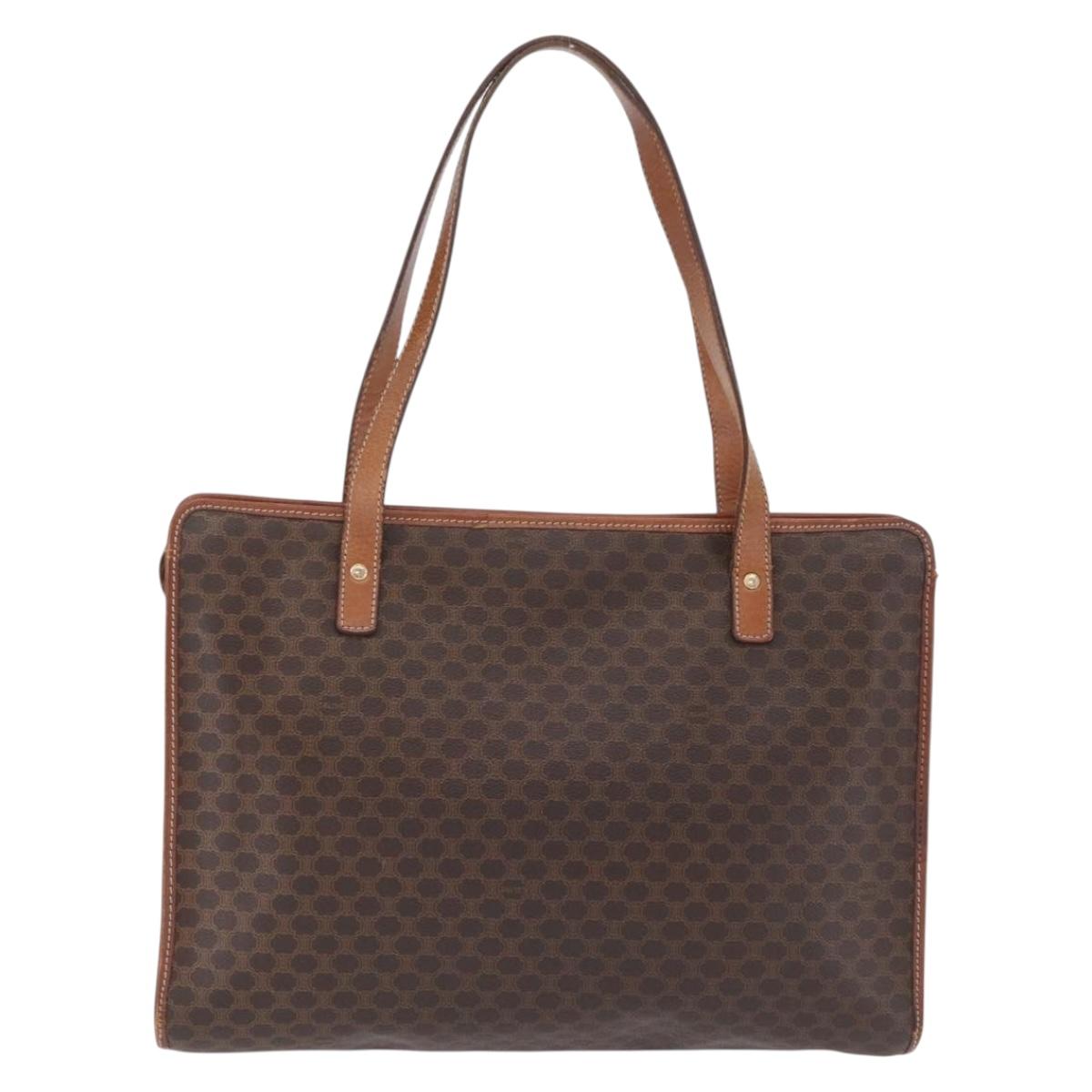 CELINE Macadam Canvas Tote Bag PVC Leather Brown Gold Auth fm5504