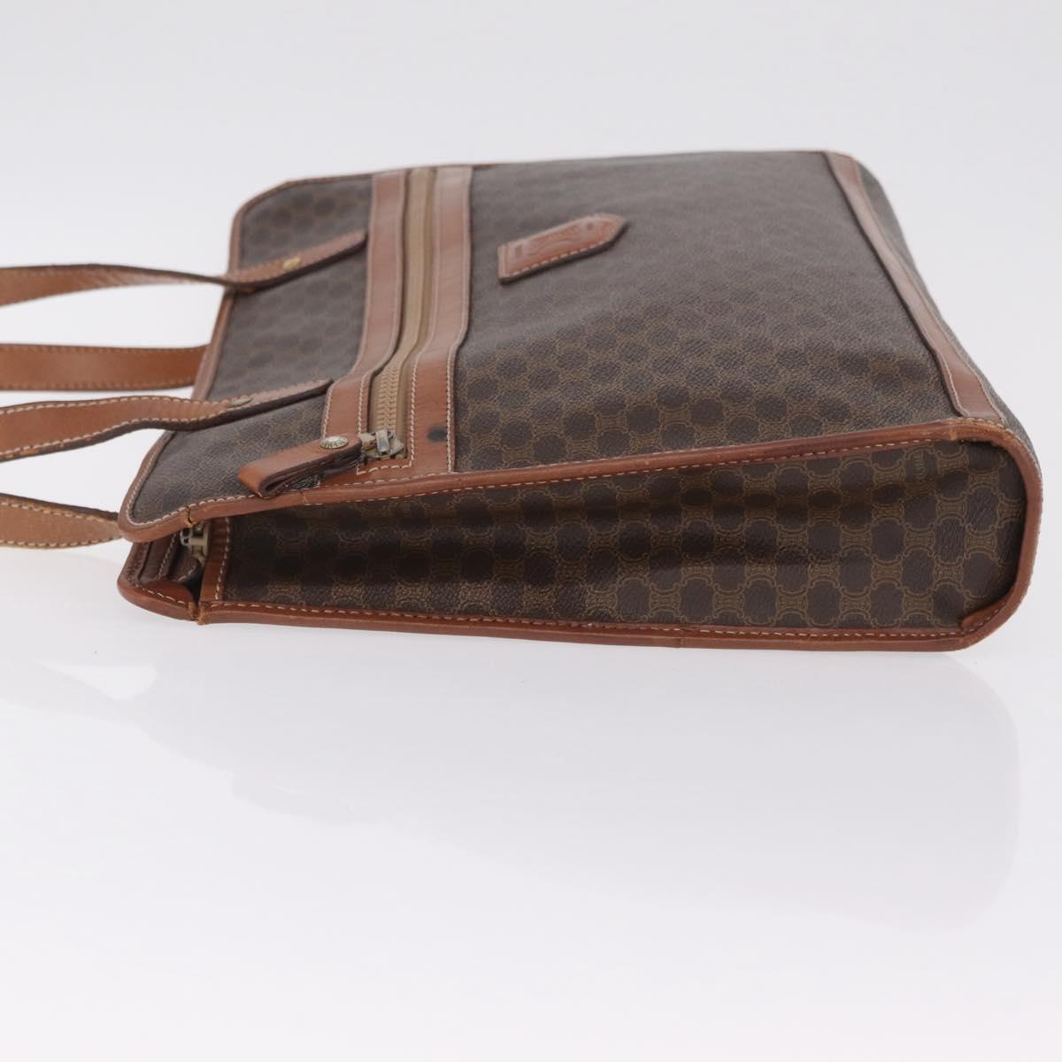 CELINE Macadam Canvas Tote Bag PVC Leather Brown Gold Auth fm5504