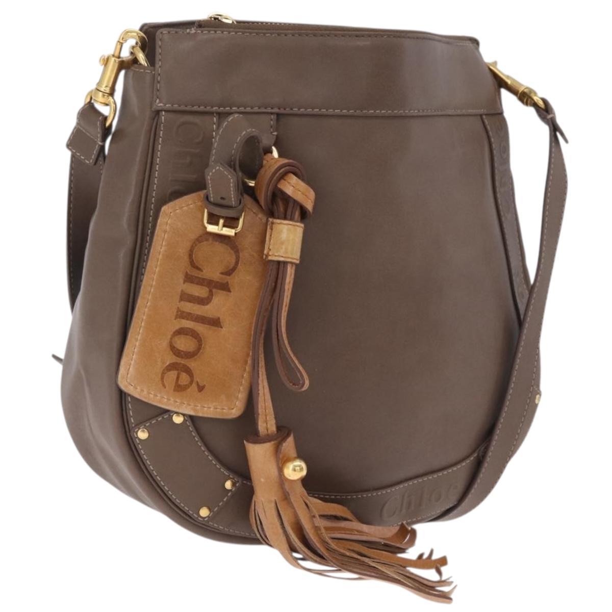Chloe Eden Shoulder Bag Leather Gray Gold Auth fm5505