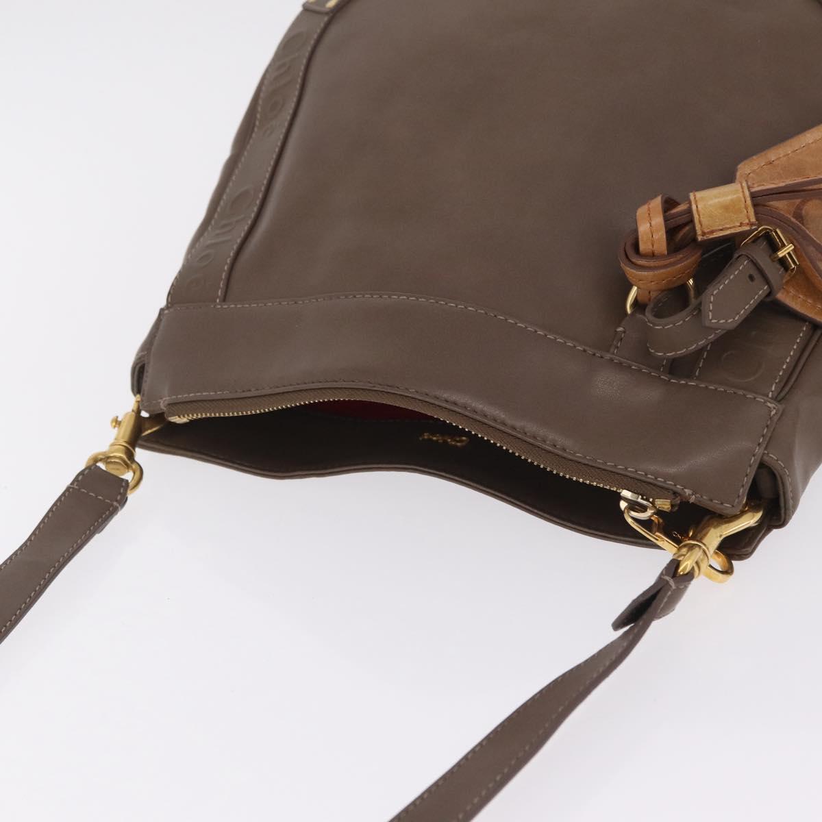 Chloe Eden Shoulder Bag Leather Gray Gold Auth fm5505