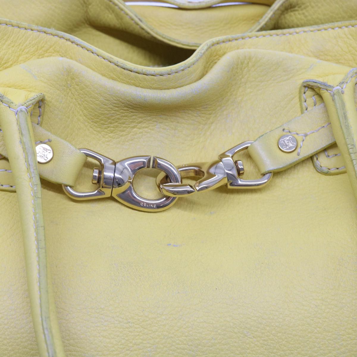 CELINE Shoulder Bag Leather Yellow Auth fm965