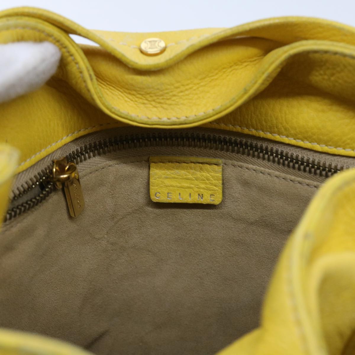 CELINE Shoulder Bag Leather Yellow Auth fm965