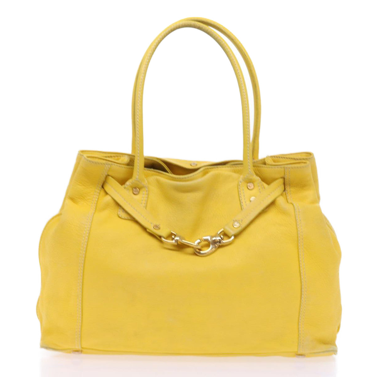 CELINE Shoulder Bag Leather Yellow Auth fm965