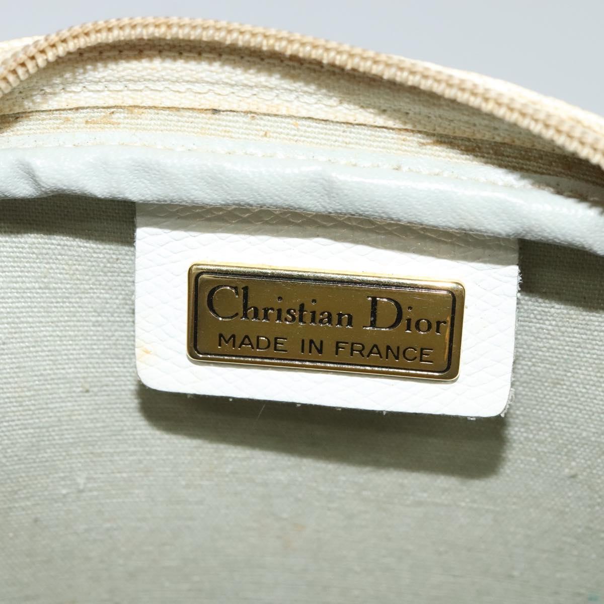 Christian Dior Honeycomb Canvas Shoulder Bag PVC White Gold Auth gh009