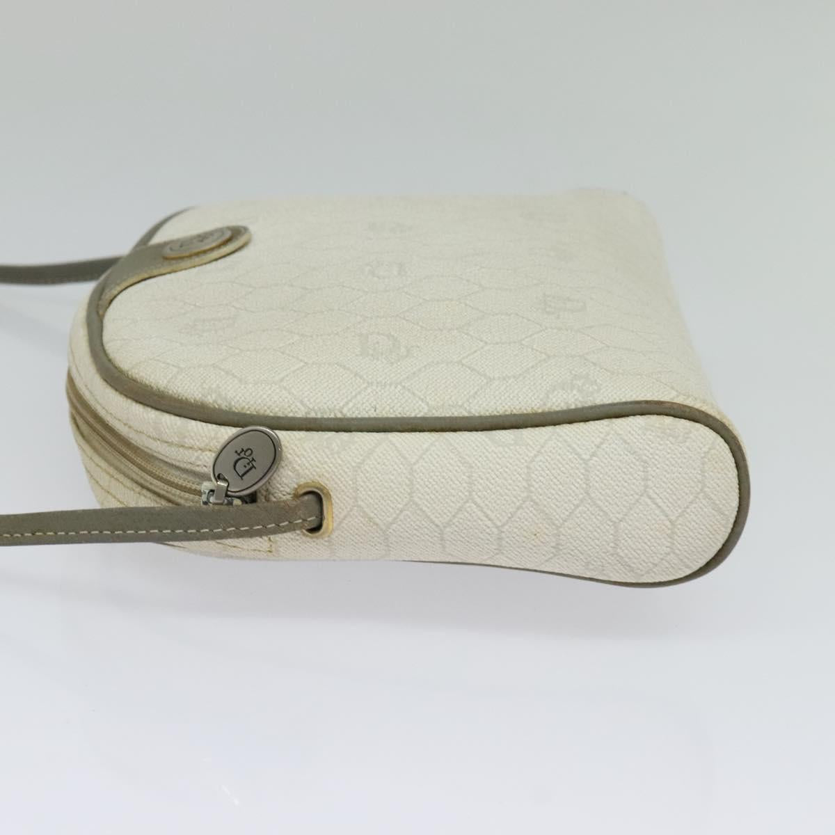 Christian Dior Honeycomb Canvas Shoulder Bag PVC White Gold Auth gh009