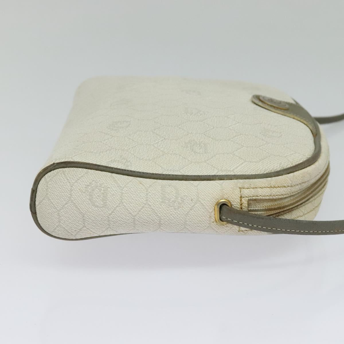 Christian Dior Honeycomb Canvas Shoulder Bag PVC White Gold Auth gh009
