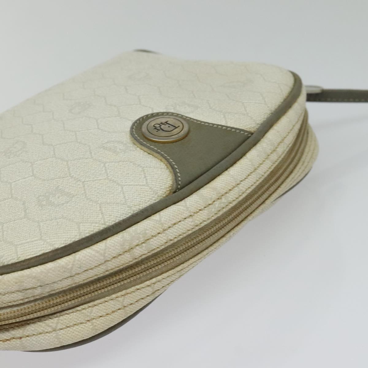 Christian Dior Honeycomb Canvas Shoulder Bag PVC White Gold Auth gh009