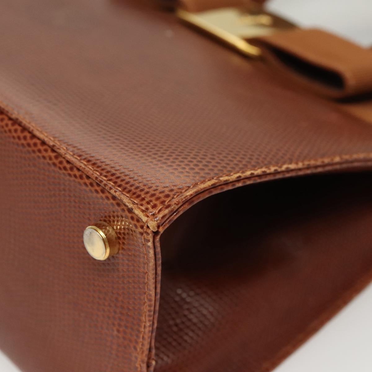 Salvatore Ferragamo Vala Hand Bag Leather Embossed 2way Brown Gold Auth gh015