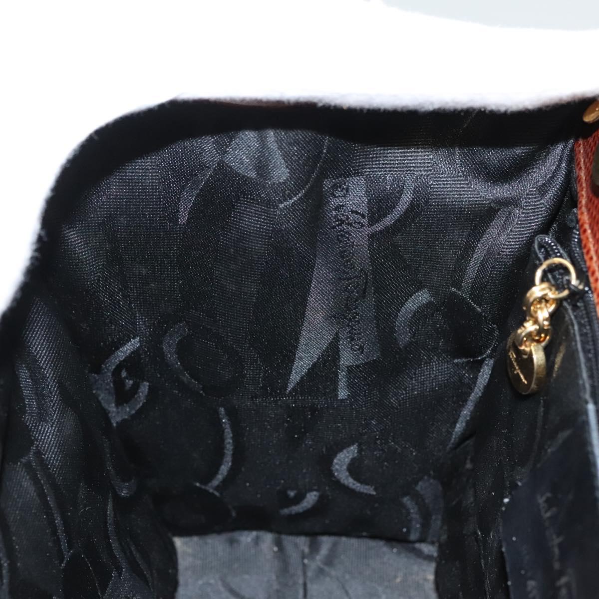 Salvatore Ferragamo Vala Hand Bag Leather Embossed 2way Brown Gold Auth gh015