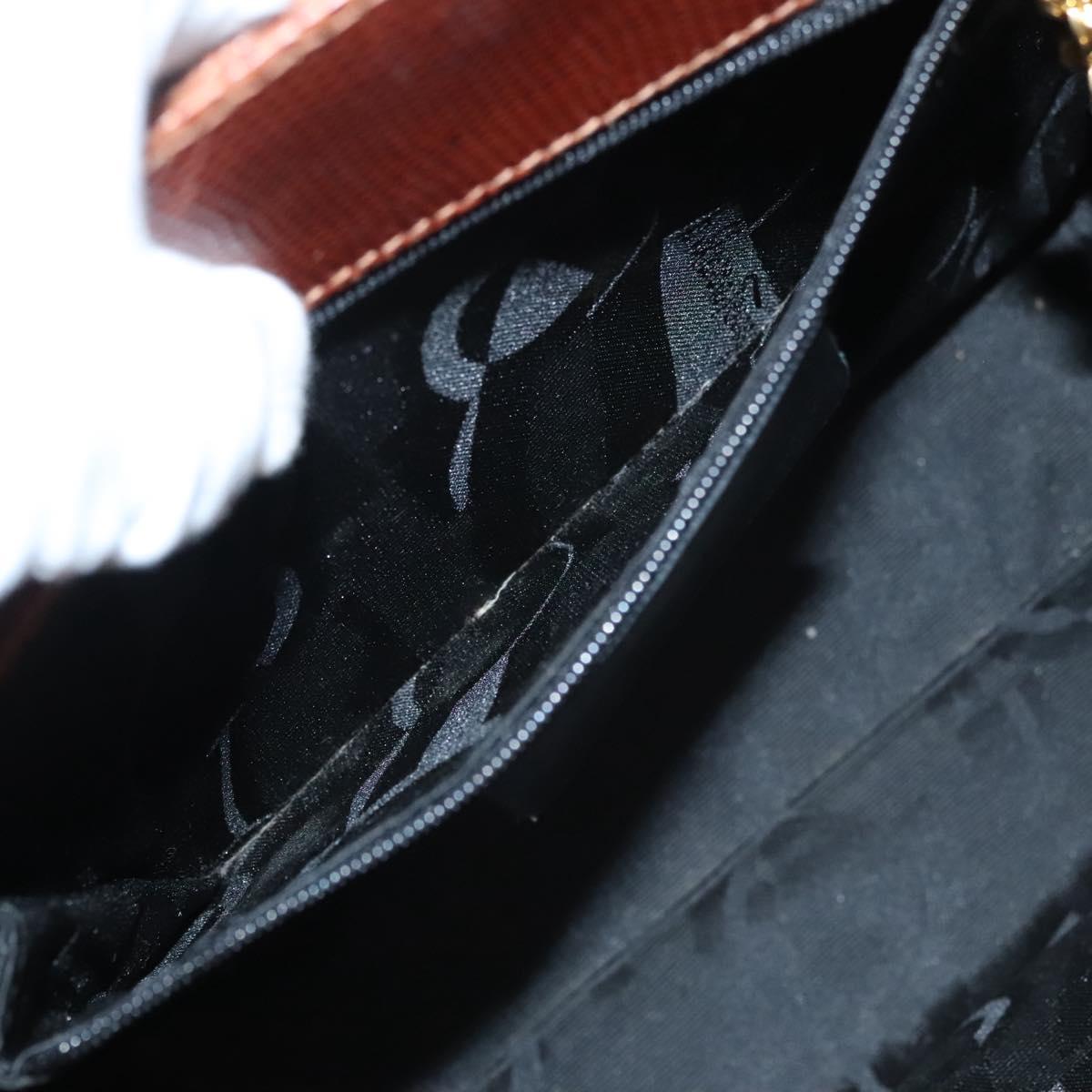 Salvatore Ferragamo Vala Hand Bag Leather Embossed 2way Brown Gold Auth gh015