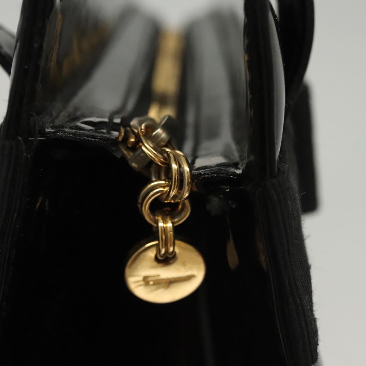 Salvatore Ferragamo Vala Shoulder Bag Patent leather Black Gold Auth gh016