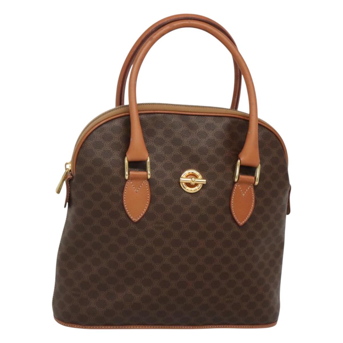 CELINE Macadam Canvas Hand Bag PVC Leather Brown Gold Auth gh019