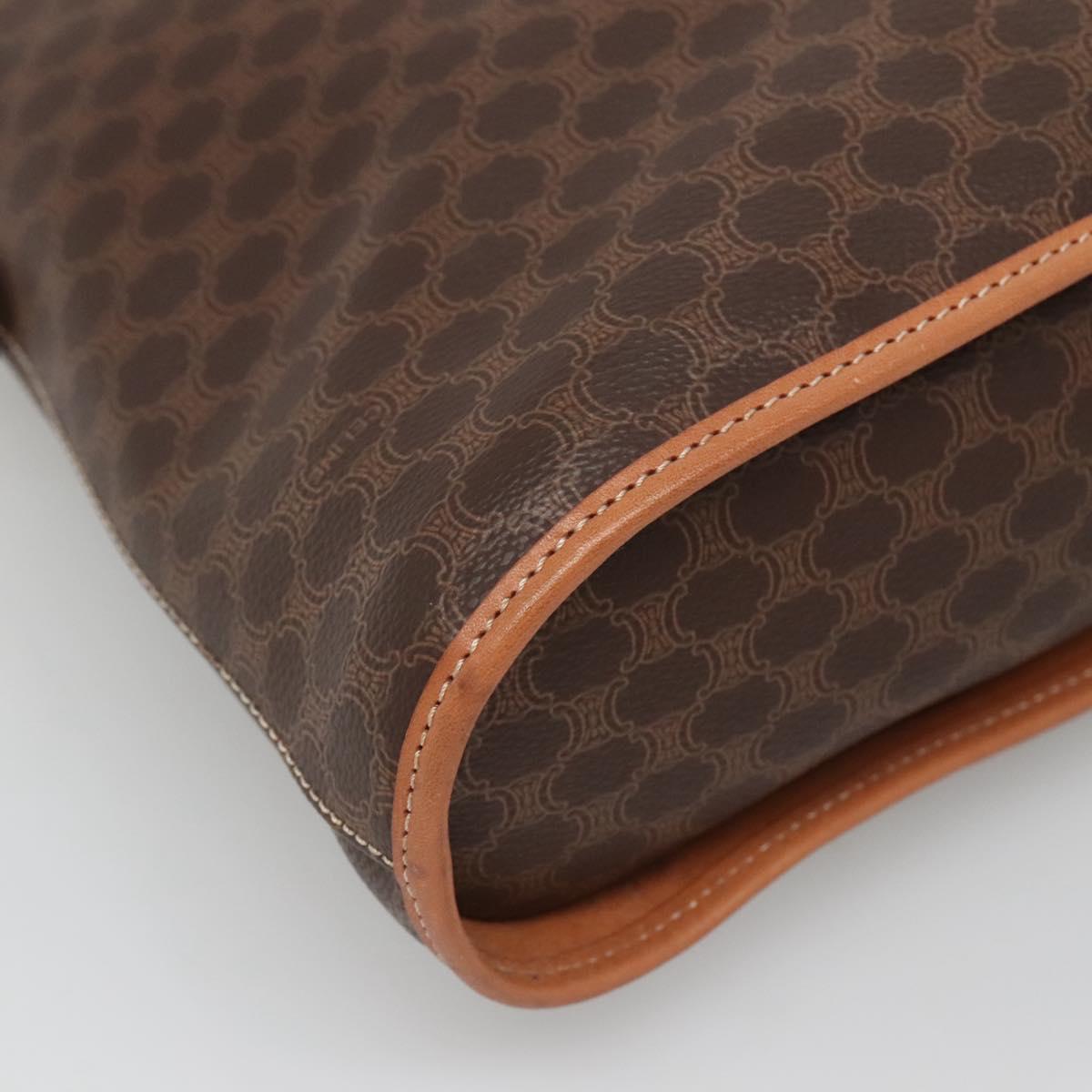 CELINE Macadam Canvas Hand Bag PVC Leather Brown Gold Auth gh019
