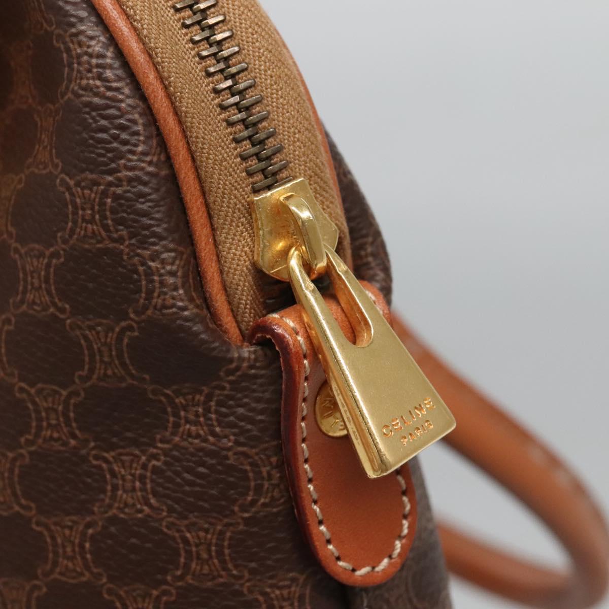 CELINE Macadam Canvas Hand Bag PVC Leather Brown Gold Auth gh019