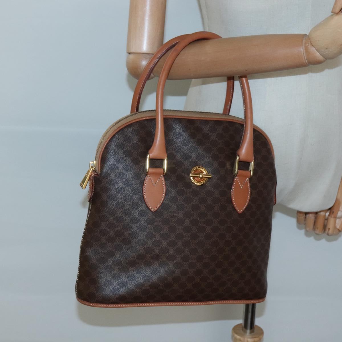 CELINE Macadam Canvas Hand Bag PVC Leather Brown Gold Auth gh019