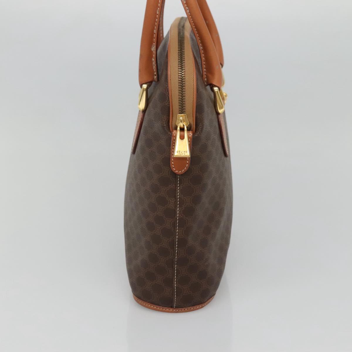 CELINE Macadam Canvas Hand Bag PVC Leather Brown Gold Auth gh019