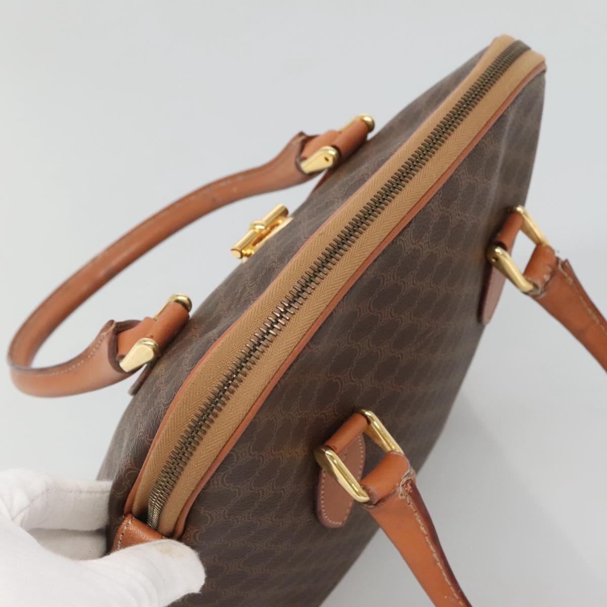 CELINE Macadam Canvas Hand Bag PVC Leather Brown Gold Auth gh019