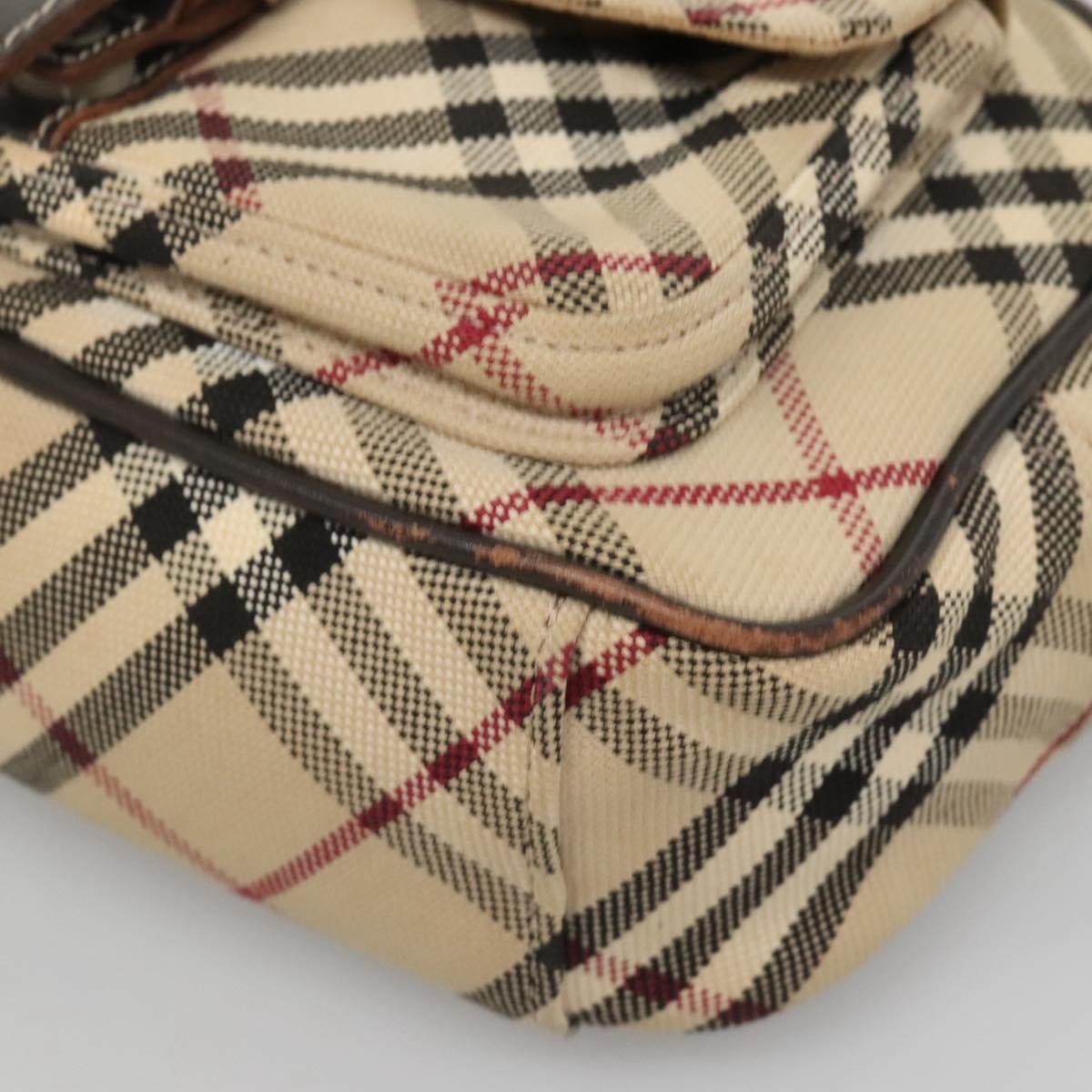 BURBERRY Nova Check Blue Label Shoulder Bag Canvas Beige Silver Auth gh030