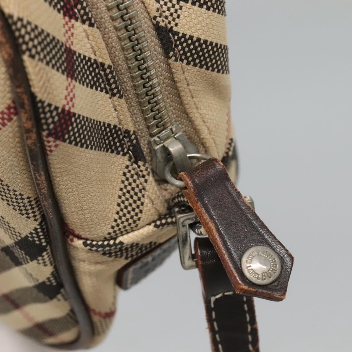 BURBERRY Nova Check Blue Label Shoulder Bag Canvas Beige Silver Auth gh030