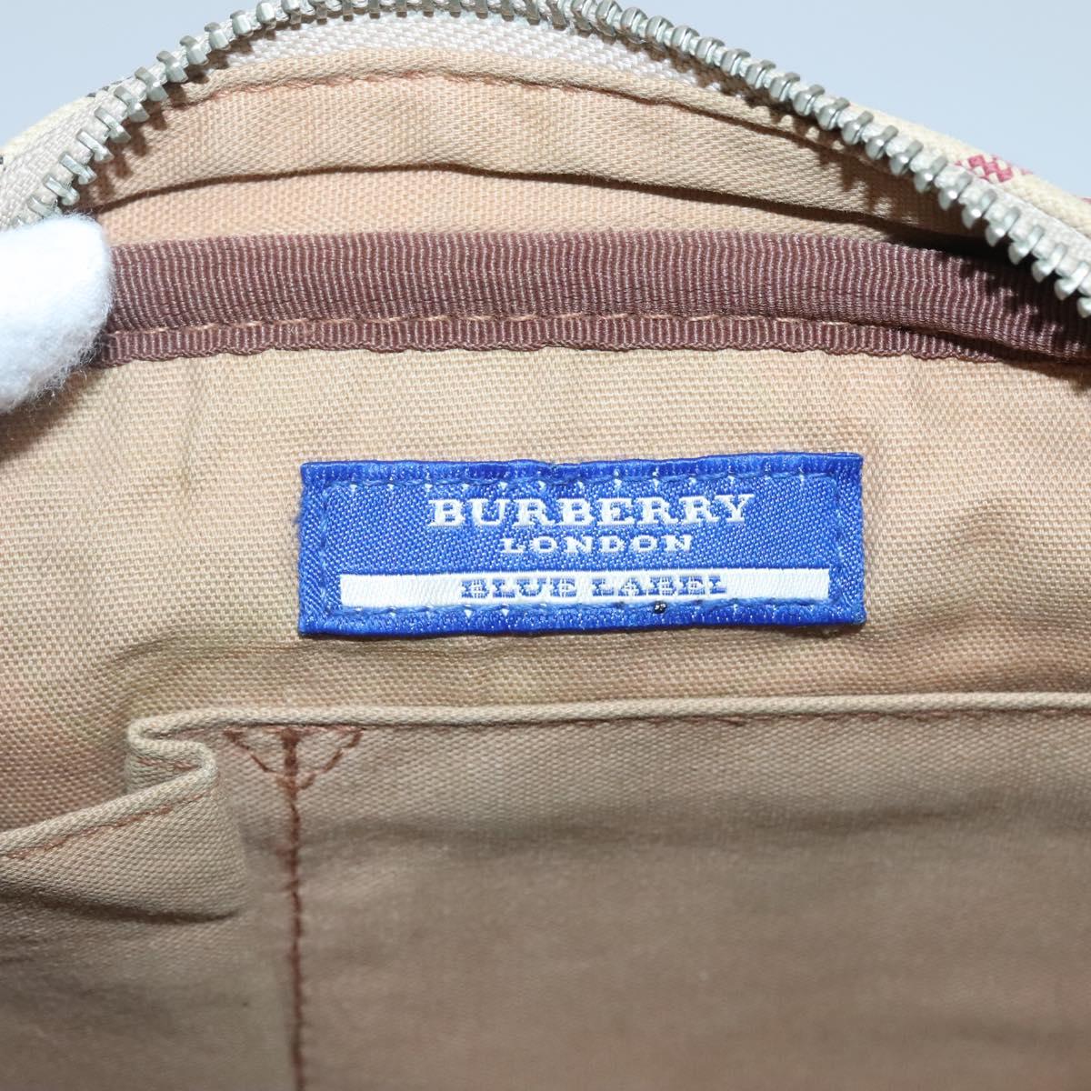 BURBERRY Nova Check Blue Label Shoulder Bag Canvas Beige Silver Auth gh030