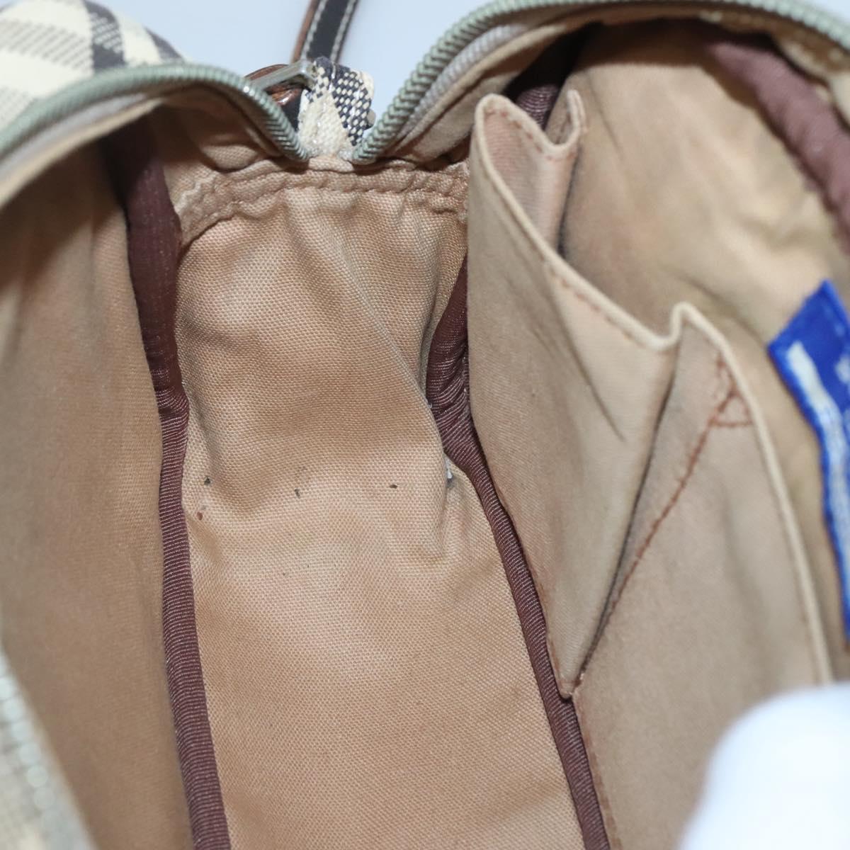 BURBERRY Nova Check Blue Label Shoulder Bag Canvas Beige Silver Auth gh030