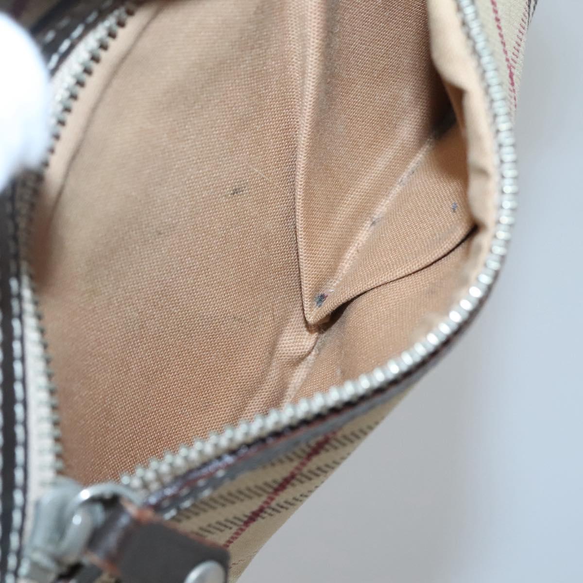 BURBERRY Nova Check Blue Label Shoulder Bag Canvas Beige Silver Auth gh030