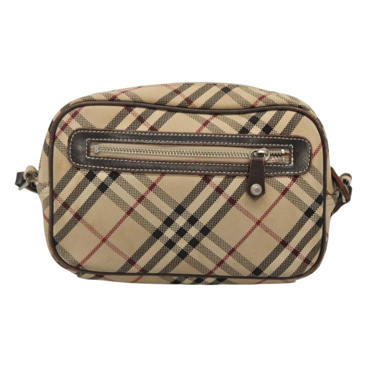 BURBERRY Nova Check Blue Label Shoulder Bag Canvas Beige Silver Auth gh030