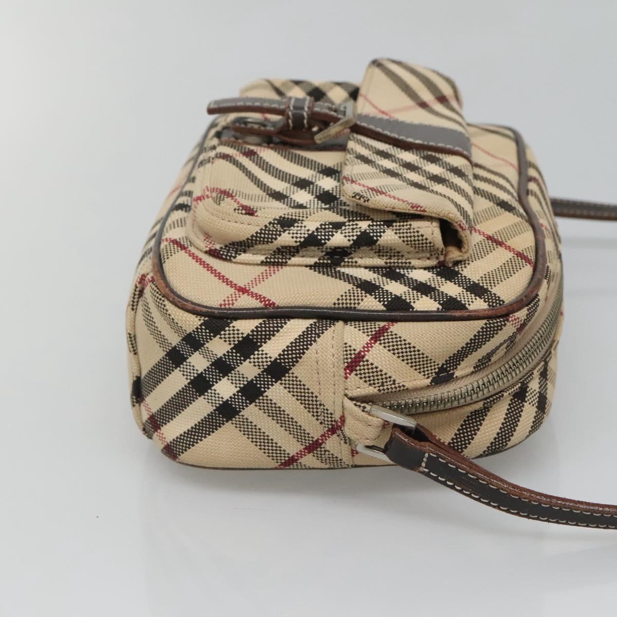 BURBERRY Nova Check Blue Label Shoulder Bag Canvas Beige Silver Auth gh030