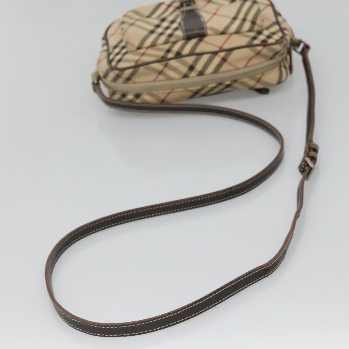 BURBERRY Nova Check Blue Label Shoulder Bag Canvas Beige Silver Auth gh030