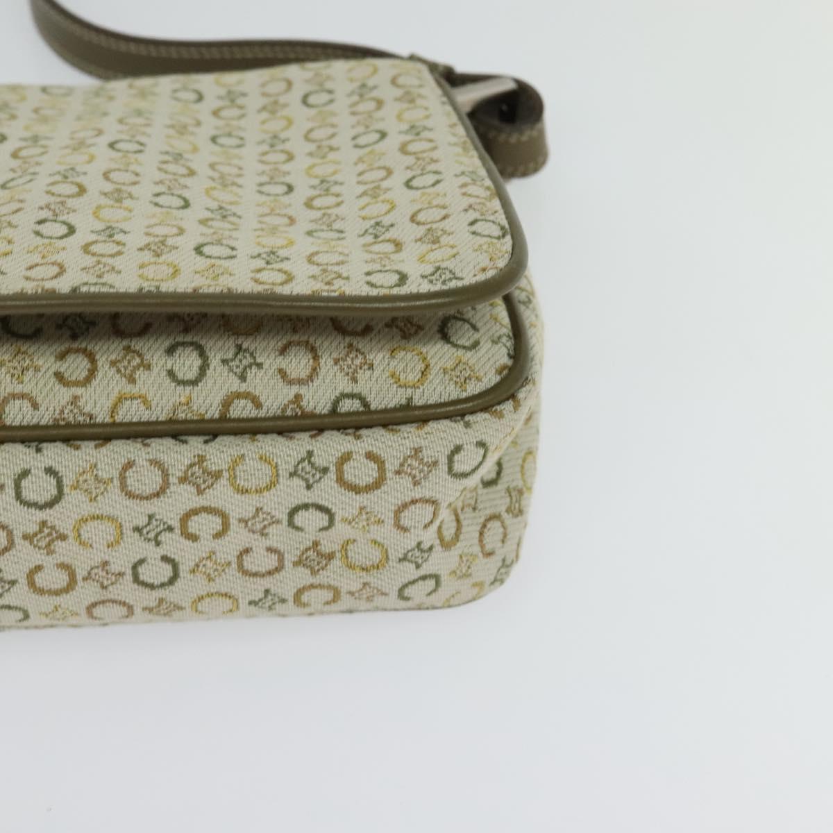 CELINE C Macadam Canvas Shoulder Bag Beige Brown Silver Auth gh040
