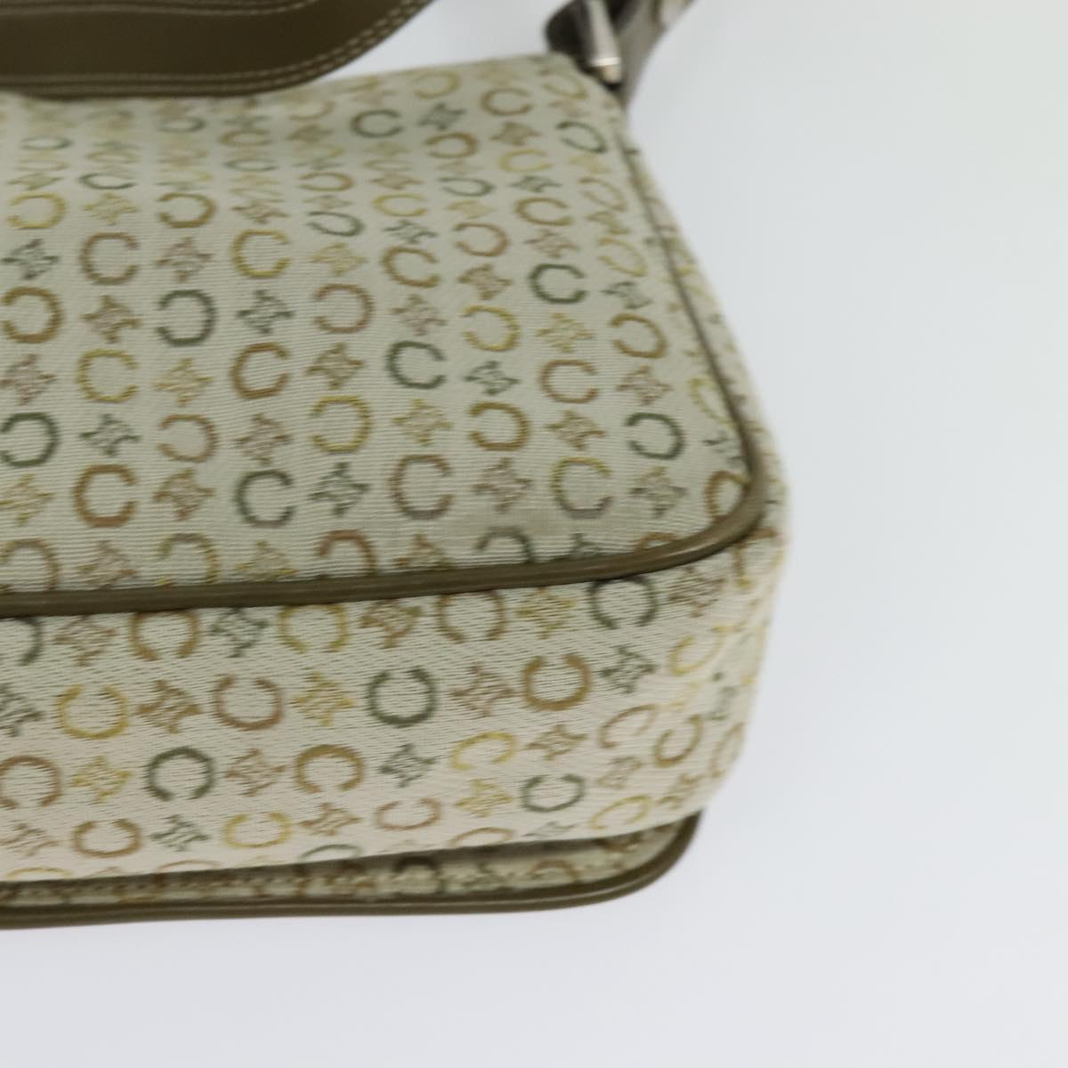 CELINE C Macadam Canvas Shoulder Bag Beige Brown Silver Auth gh040