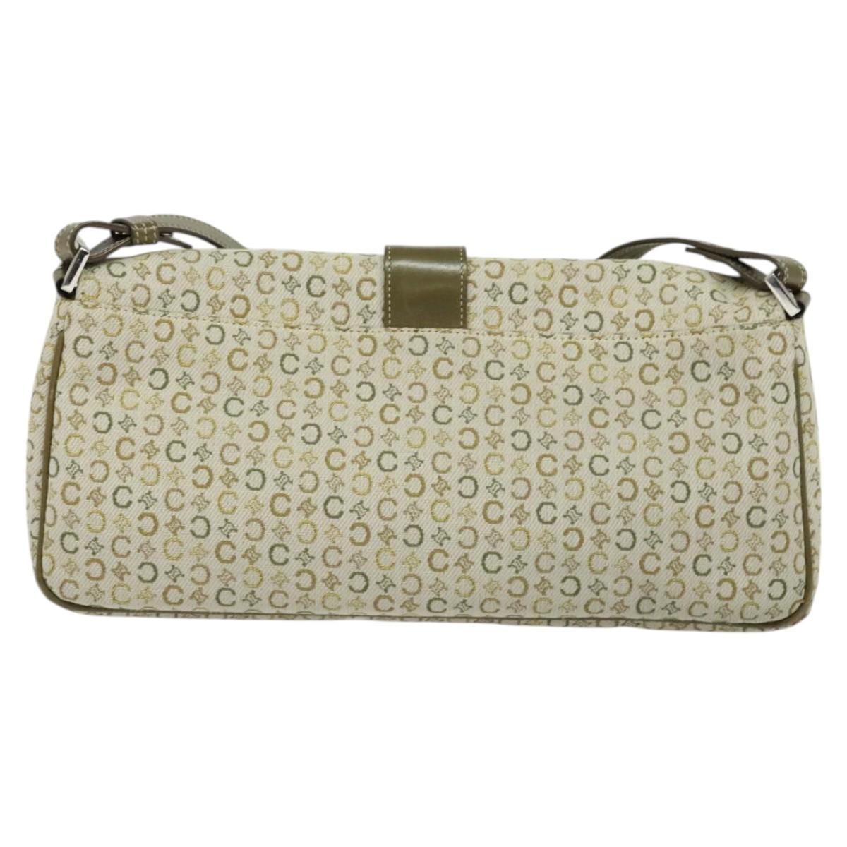 CELINE C Macadam Canvas Shoulder Bag Beige Brown Silver Auth gh040