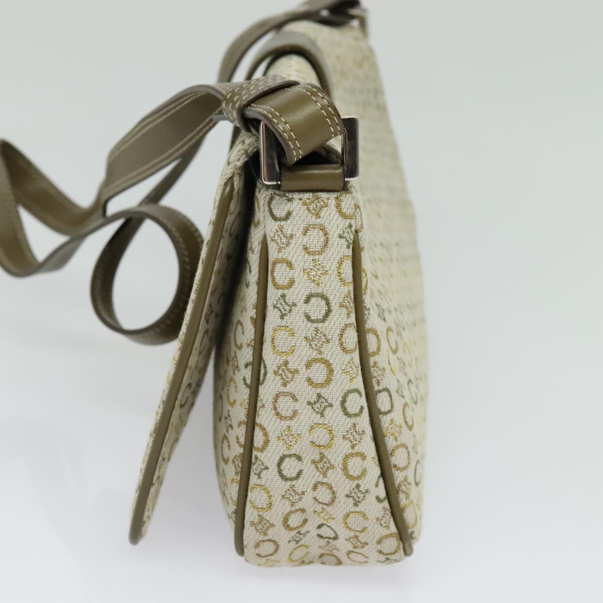 CELINE C Macadam Canvas Shoulder Bag Beige Brown Silver Auth gh040