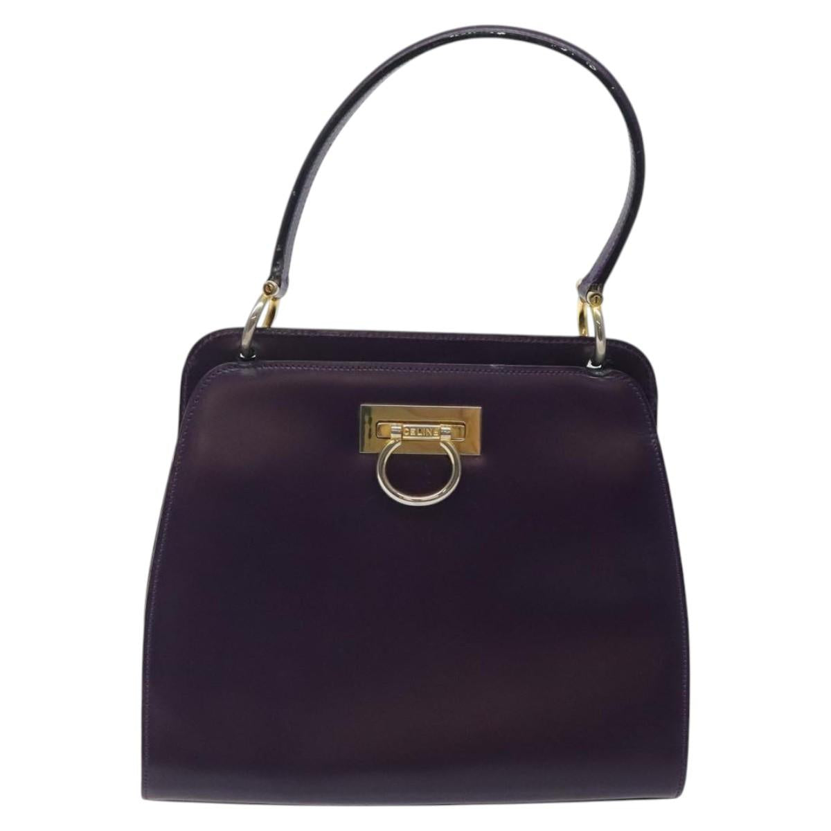 CELINE Hand Bag Leather Purple Gold Auth gh047