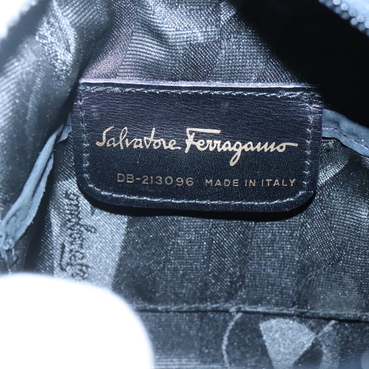 Salvatore Ferragamo Vala Shoulder Bag Suede Navy Gold Auth gh061