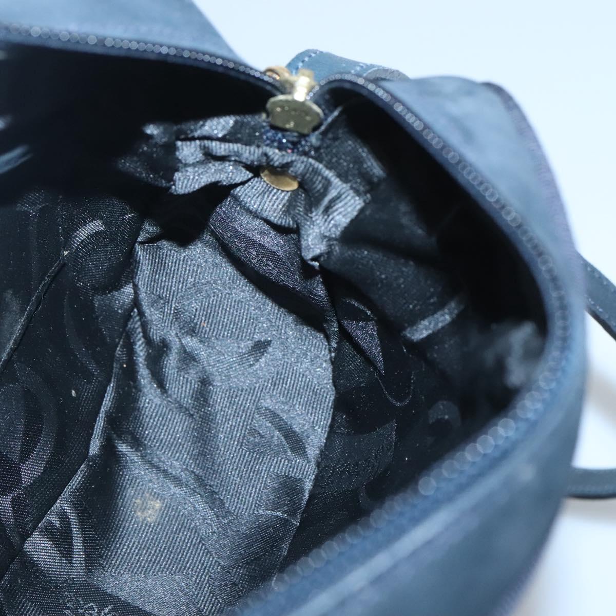 Salvatore Ferragamo Vala Shoulder Bag Suede Navy Gold Auth gh061