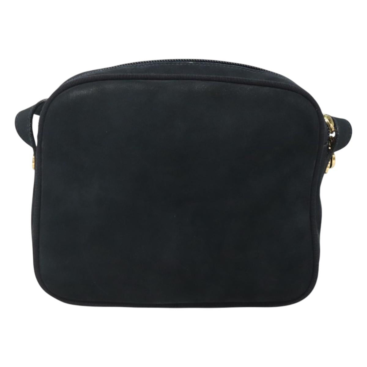 Salvatore Ferragamo Vala Shoulder Bag Suede Navy Gold Auth gh061