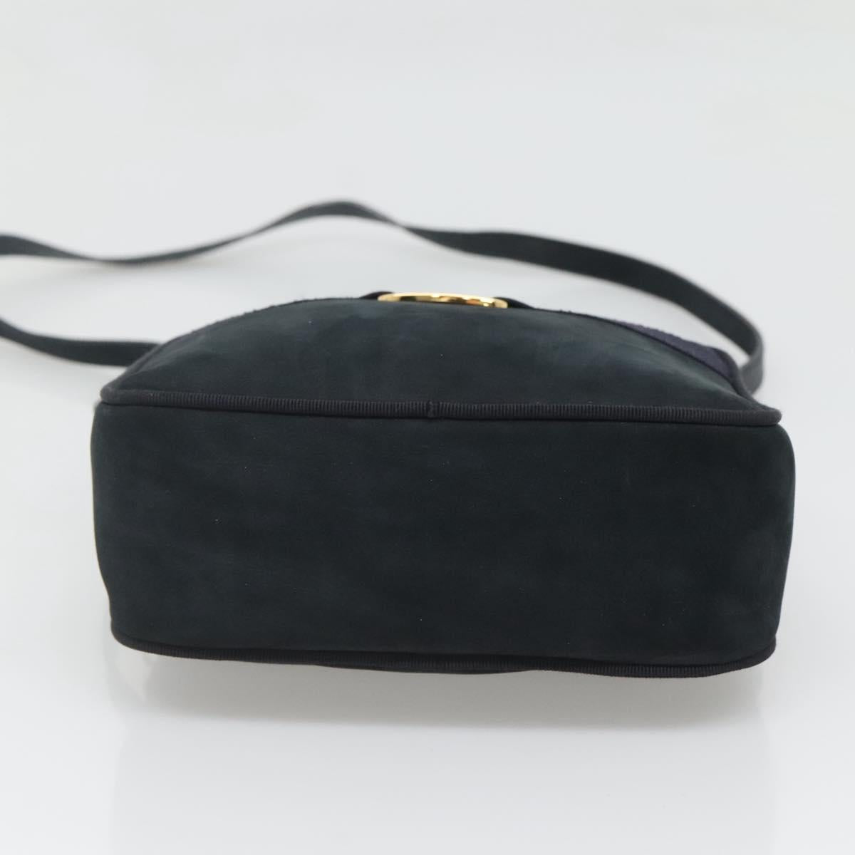 Salvatore Ferragamo Vala Shoulder Bag Suede Navy Gold Auth gh061