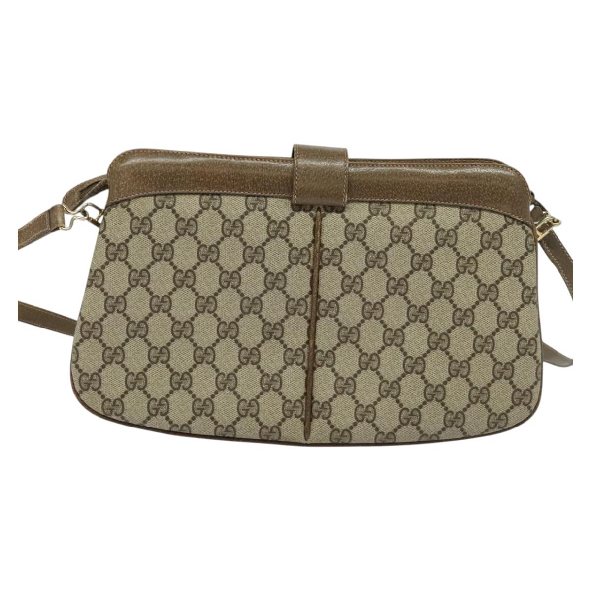 GUCCI GG Supreme Web Sherry Line Bag PVC Beige Red 904 02 043 Auth gh064