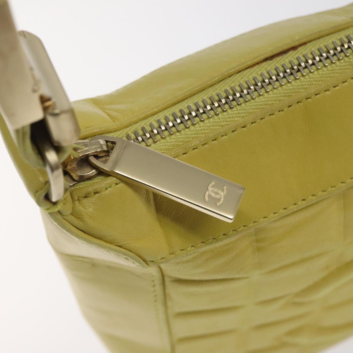 CHANEL Choco Bar COCO Mark Shoulder Bag Lamb Skin Yellow CC Auth gh066