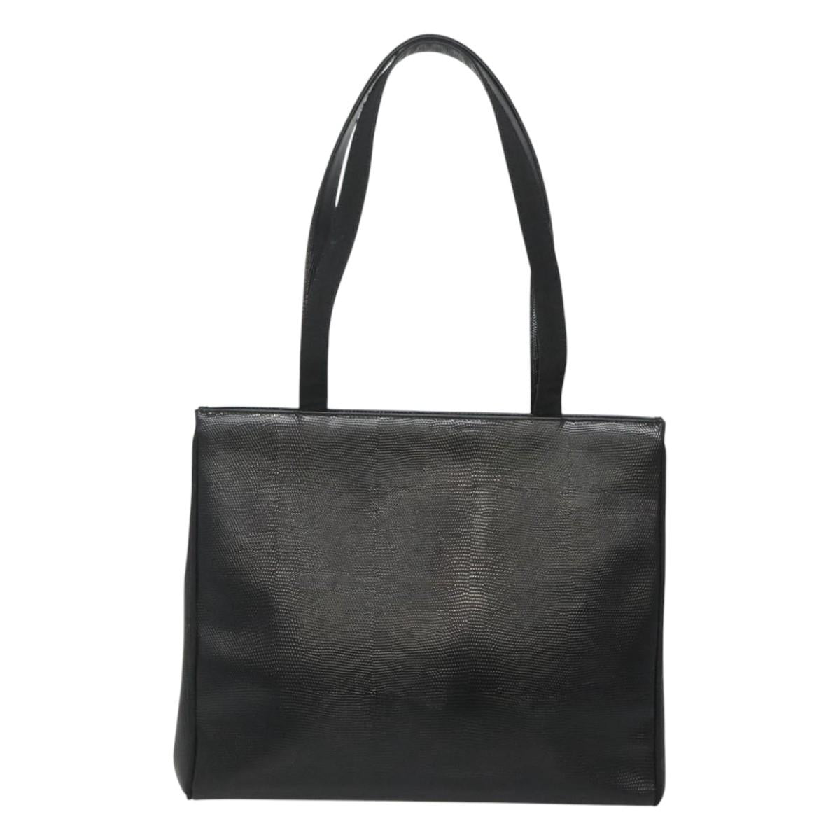 Salvatore Ferragamo Tote Bag Leather Embossed Black Gold Auth gh067