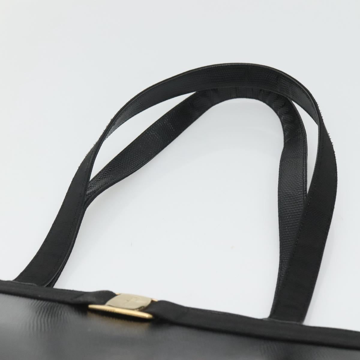 Salvatore Ferragamo Tote Bag Leather Embossed Black Gold Auth gh067